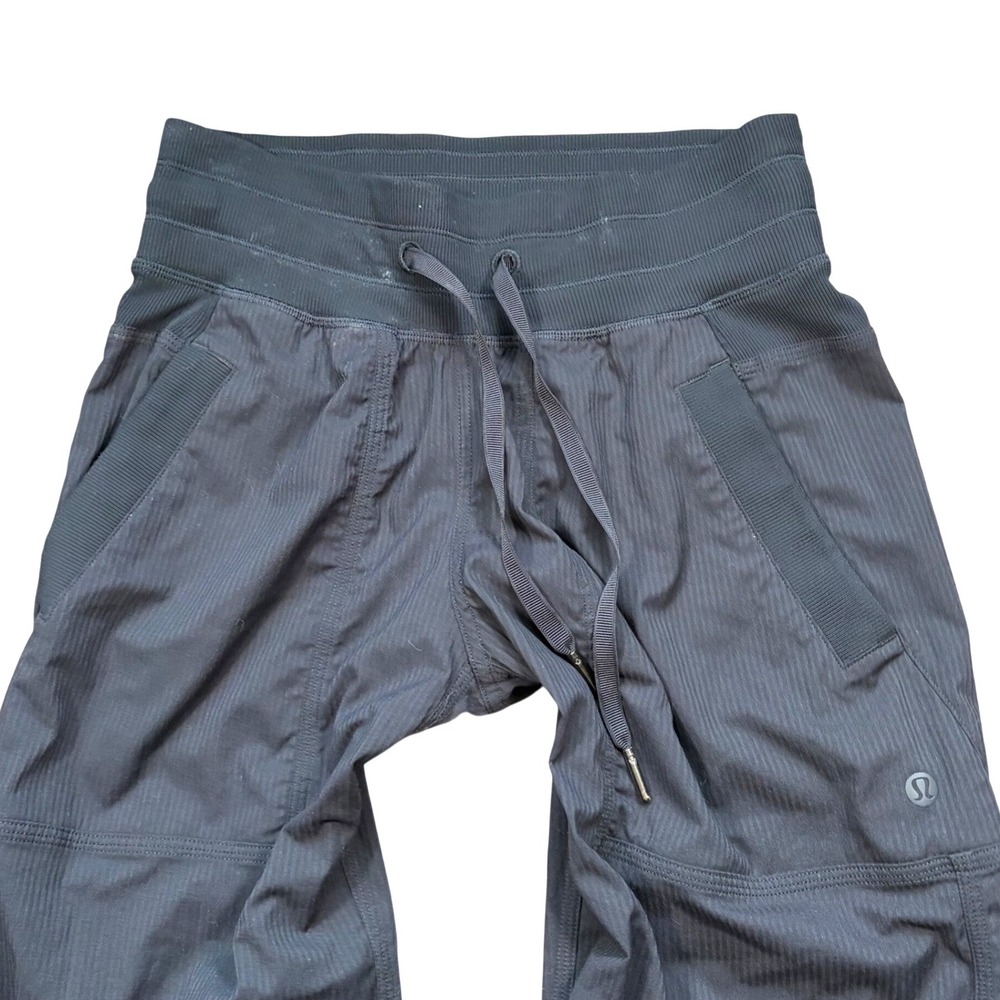 Lululemon Dance Studio Pants Black Pinstripe Athletic Joggers Drawstring Womens